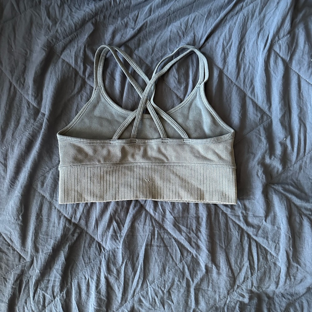 Blue Ribbed Cross-Back Sports Bra - Picture 2 of 2